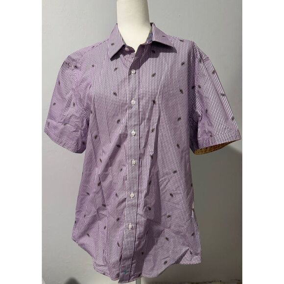 Robert Graham purple print button front short sleeve top XL